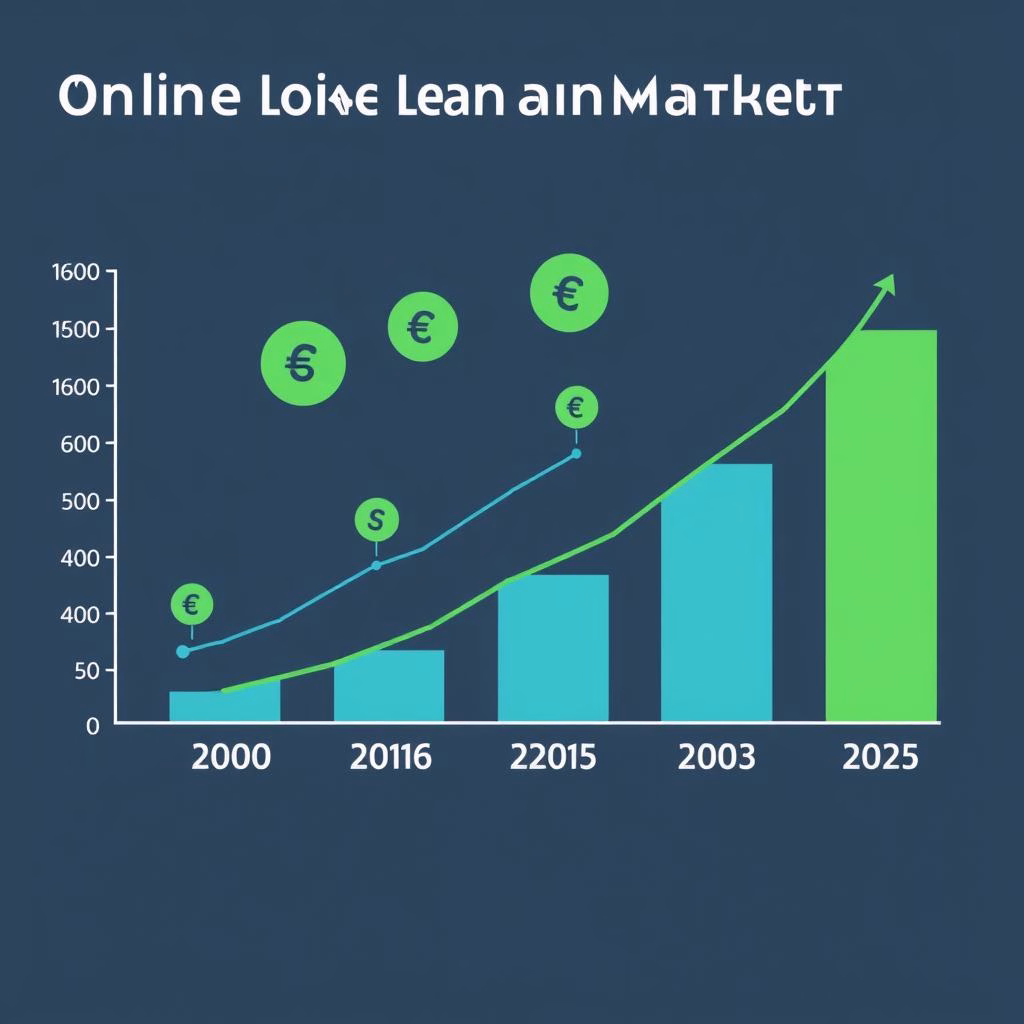 Gráfico de crecimiento del volumen de mercado de préstamos online en España hacia 2025