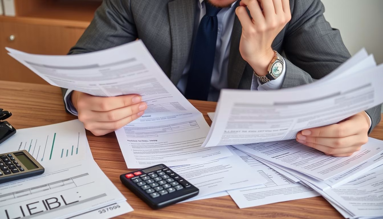 Persona revisando múltiples facturas y préstamos antes de reunificarlos